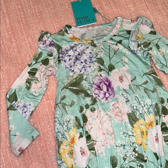 Posh peanut bubble long sleeve outfit bamboo Erin blue floral NWT 18-24 - Picture 3 of 4